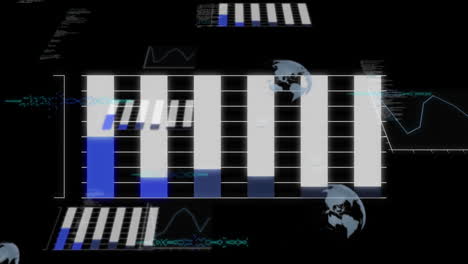 Animation-of-data-processing-and-statistics-over-black-background