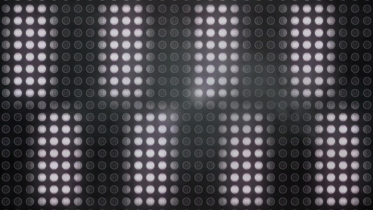 Animation of a black and purple gas shape floating over purple lights flashing in the background
