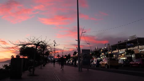 sunset over the coastal city
