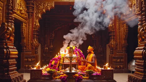 hindu priest performing a ritual in a temple