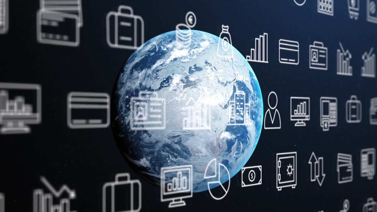 animación del procesamiento de iconos digitales en todo el mundo