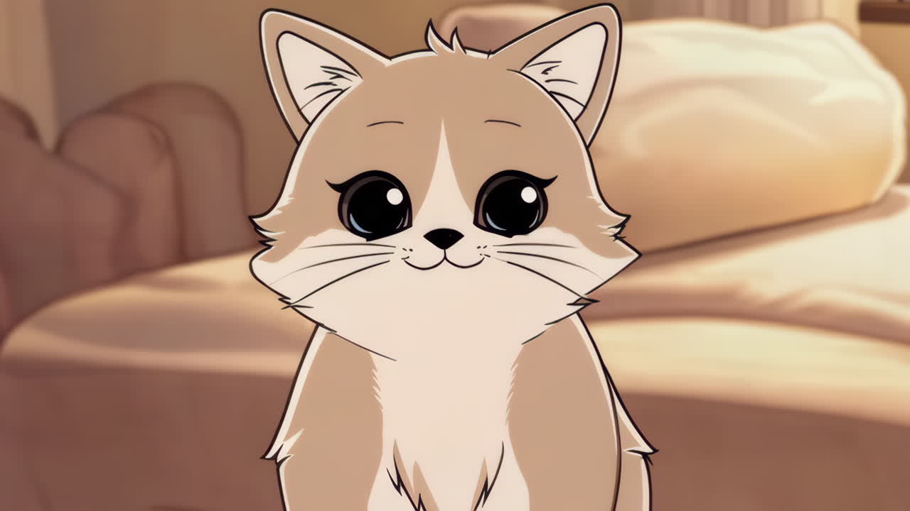 Cute Cartoon Cat in a Cozy Home Interior