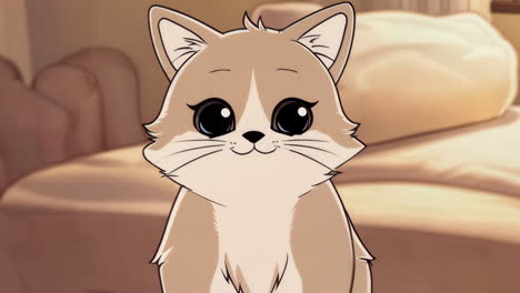 cute cartoon cat in a cozy home interior