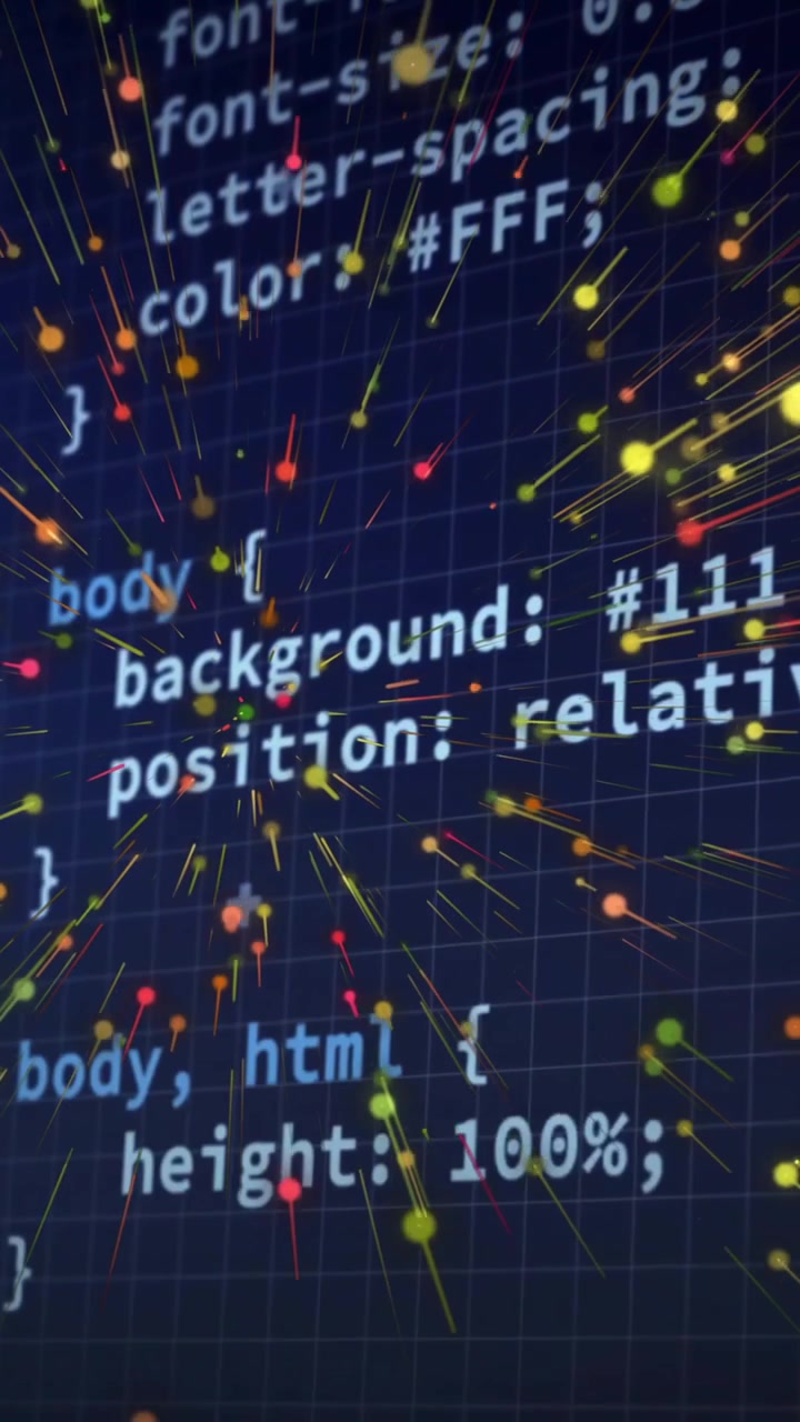 Animation of colorful particles radiating from circular structure on dark background
