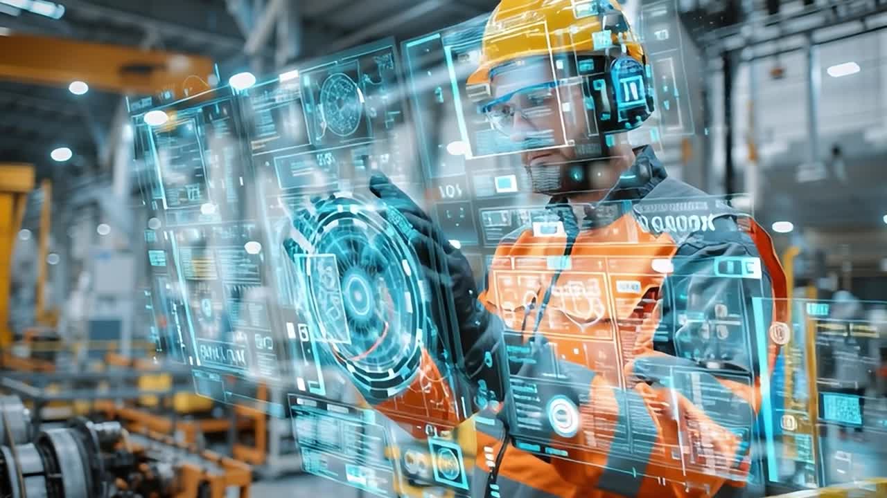 Engineer using augmented reality to enhance factory operations