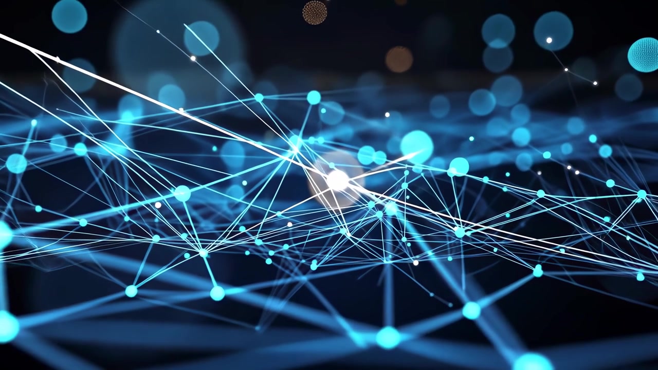 Dynamic Digital Network Connections with Glowing Blue Nodes and Lines