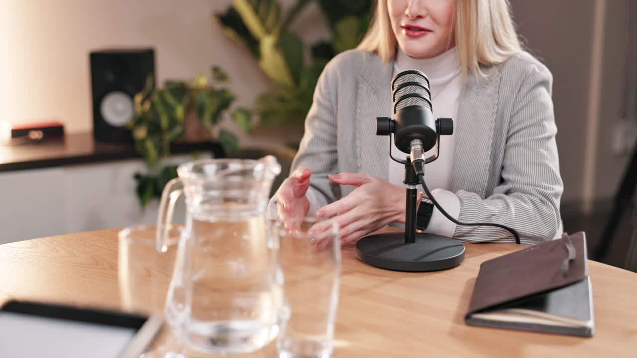 Podcast recording with a professional woman