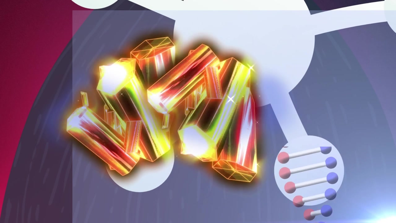 Animazione di forme in movimento sopra filamenti di DNA