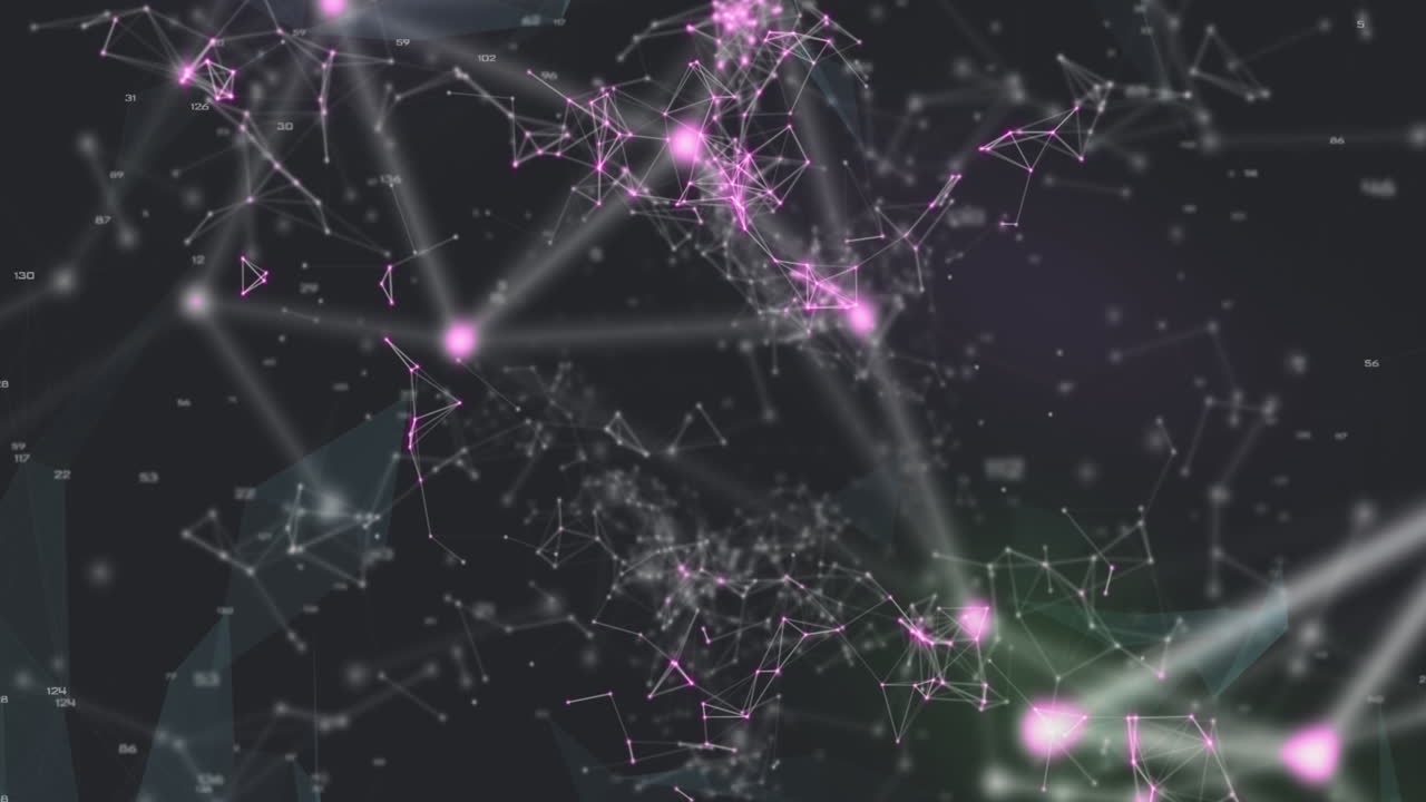 Animation of colourful QR code with web connection over space cloud and galaxy