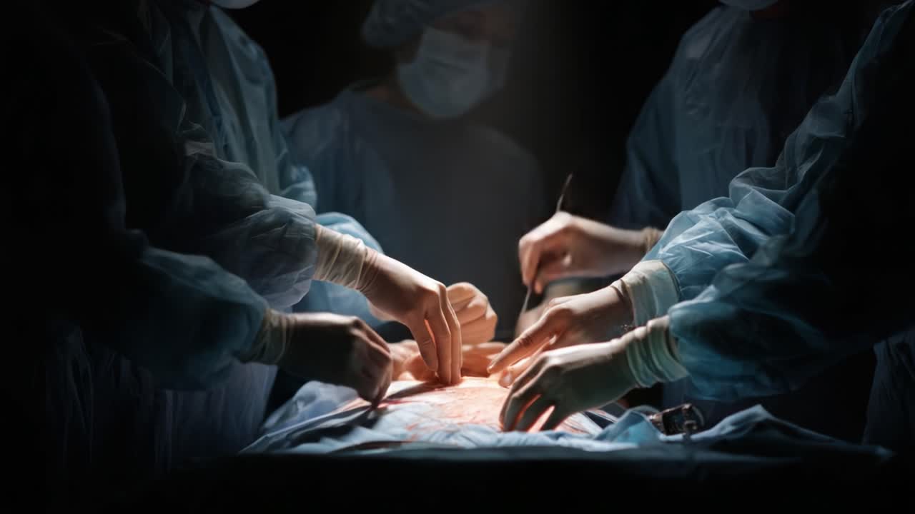 A Dramatic Surgical Procedure Captured in Two Frames: The Intense Focus and Precision of Medical Professionals During an Operation