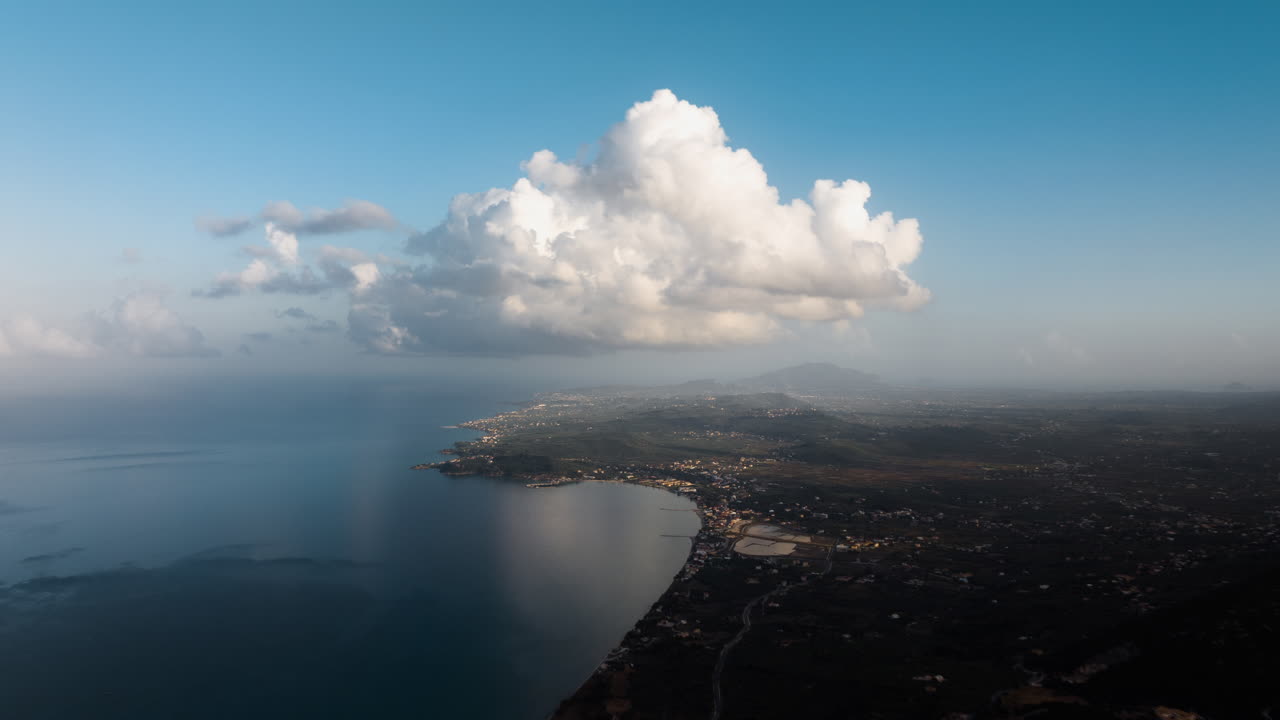 Coastal Aerial View with Large Cumulus Cloud