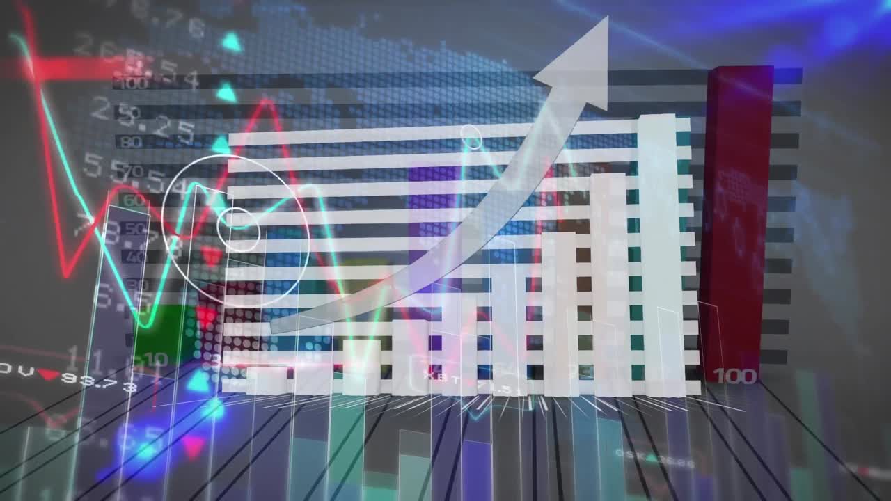 animación de estadísticas con flecha y procesamiento de datos