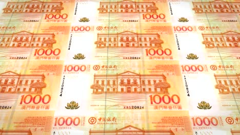 banknotes of one thousand macanese patacas of macau rolling, cash money, loop