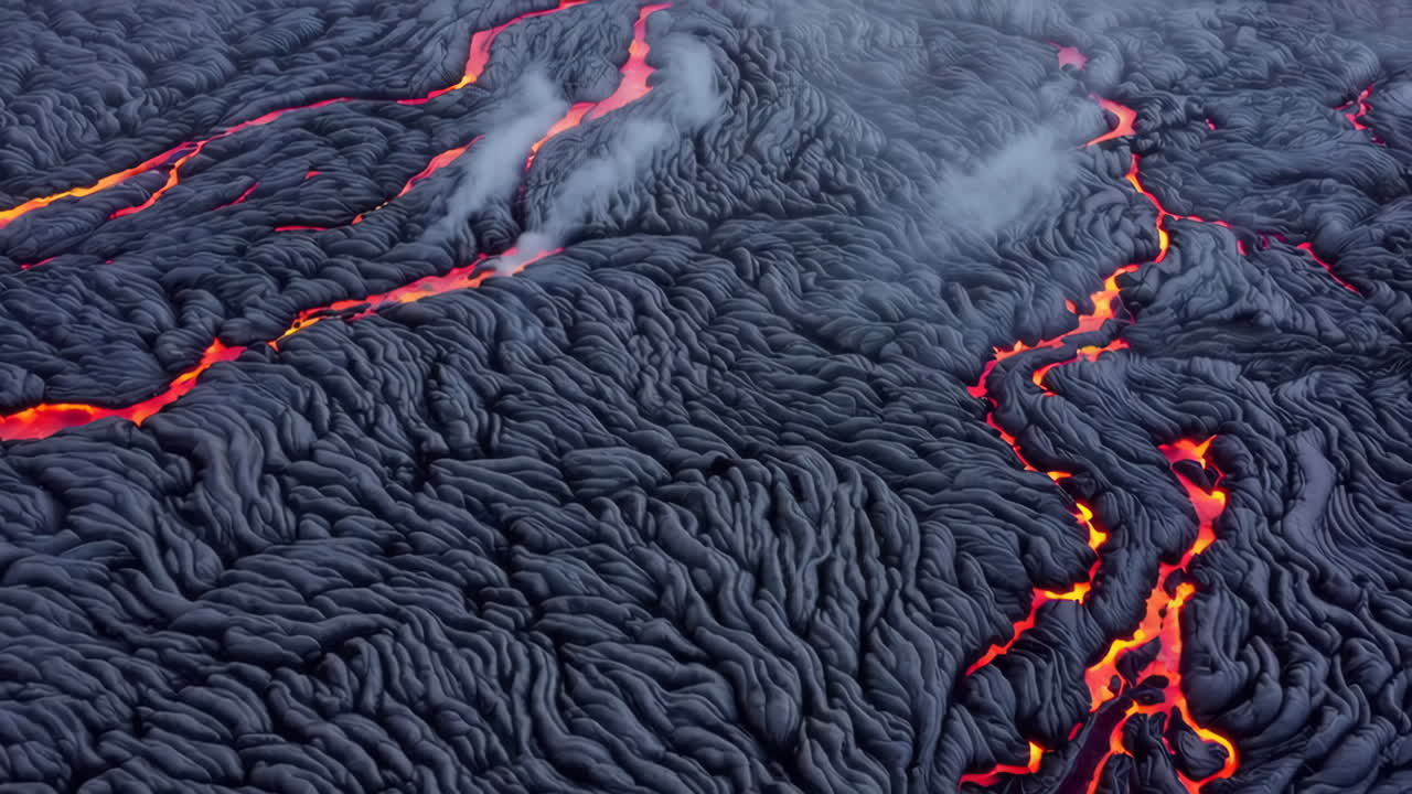 lava derretida fluyendo a través de un paisaje volcánico