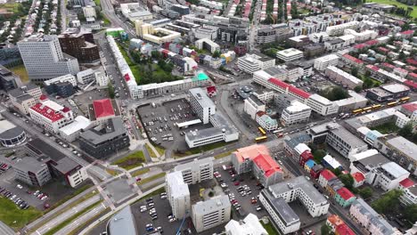 aerial view of reykjavik iceland neighborhood, office and residential buildings, drone shot 60fps