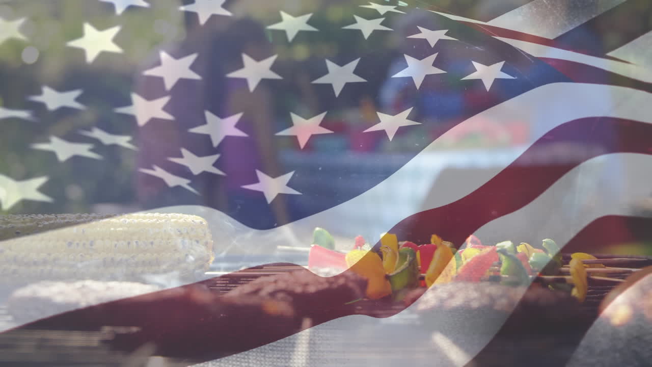 bandera estadounidense con una parrilla