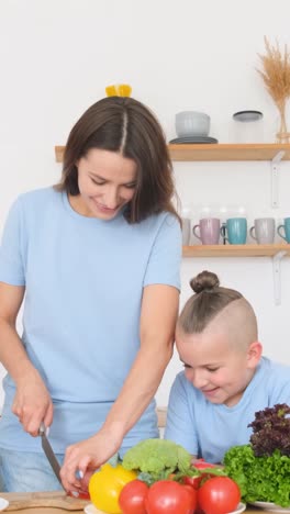 healthy food happy family of mother and children preparing vegetable salad in kitchen healthy food happy family of mother and children preparing vegetable salad in kitchen preparation of healthy food and dinner