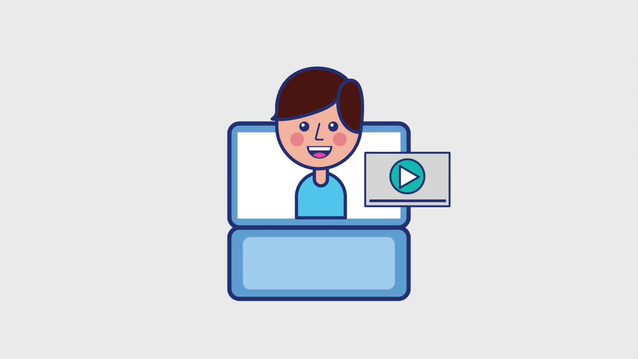 happy boy in laptop screen video player and camera viral content