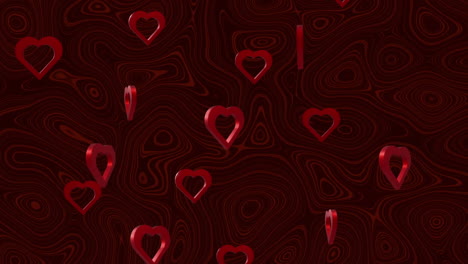 animation of red hearts over shapes on black background