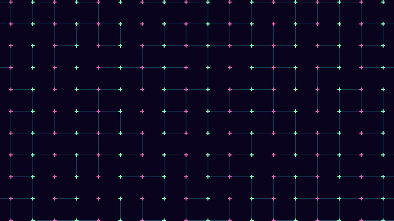 대칭 점형 격자, 어두운 배경에 파란색과 빨간색 점이 서로 연결되어 있습니다.