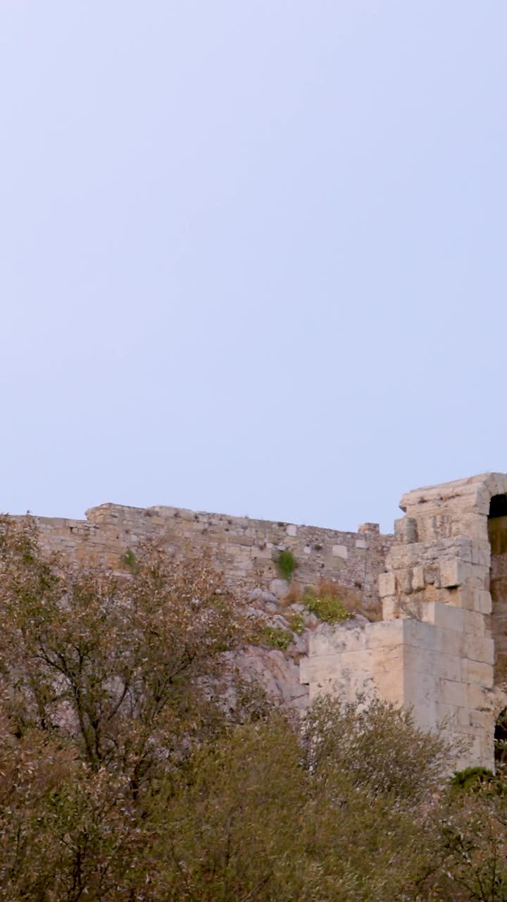 la acrópolis emerge de detrás de los árboles verdes y exuberantes