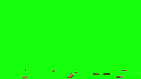 explosiones de ladrillos, pedazos de ladrillo que explotan en el centro de la pantalla, que caen y se dispersan en una superficie plana imaginaria, fondo de pantalla verde, superposición de animación para la opción de mezcla de teclas de croma