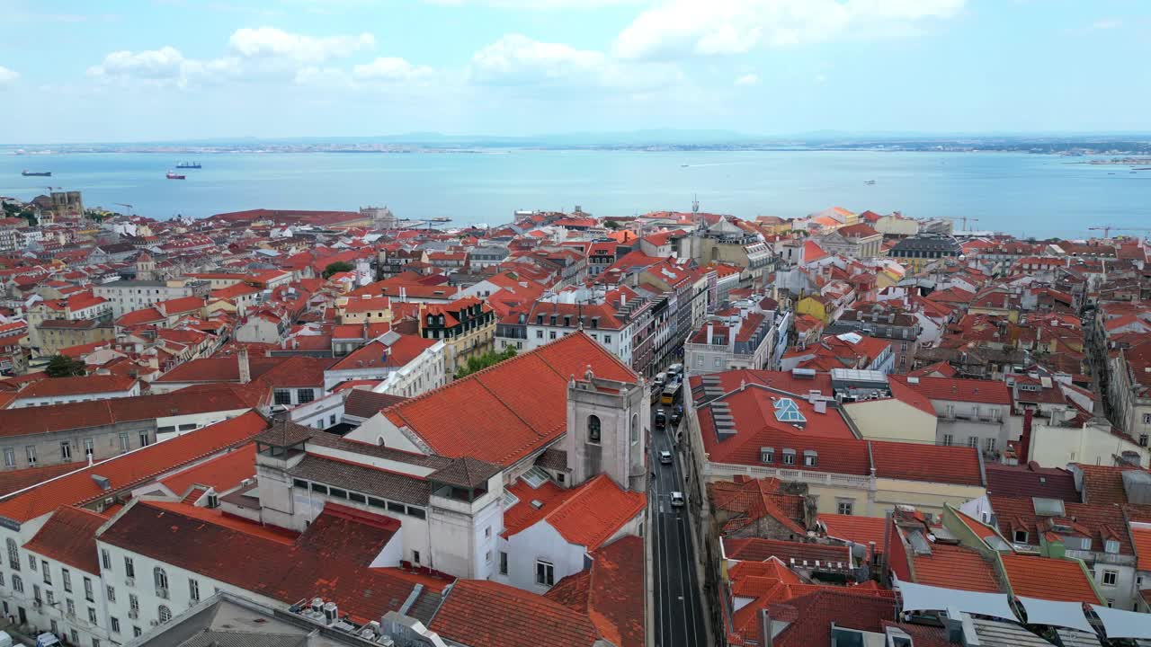 Aerial view from Lisbon cityscape with tejo river in background,Portugal