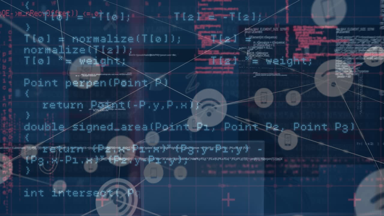 해커를 통한 디지털 인터페이스와 연결 네트워크의 애니메이션