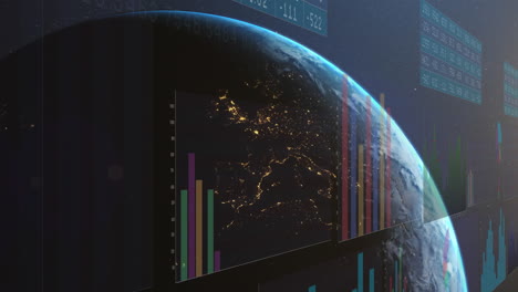 animation of financial data processing over globe