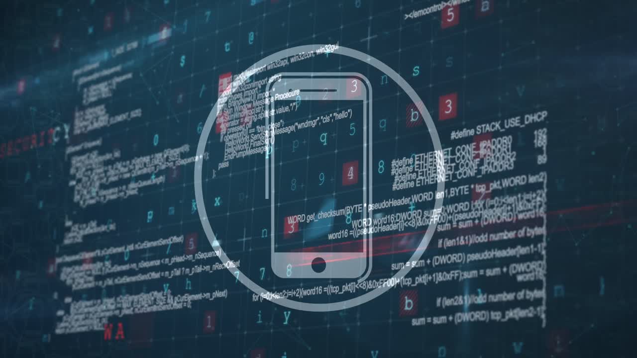 Animation of smartphone icon and data processing