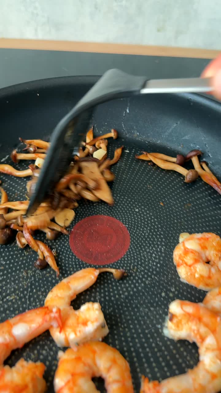 Cooking Shrimp and Mushrooms