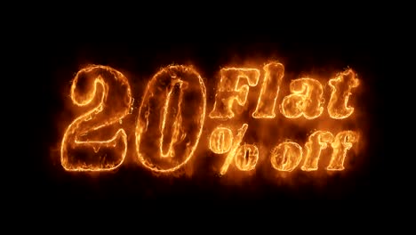 flat 20% percent off word hot animated burning realistic fire flame loop.