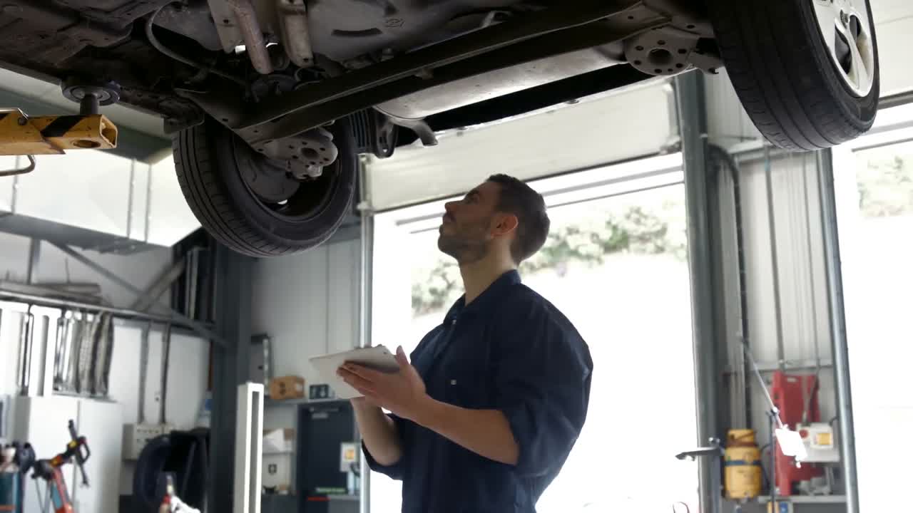 un guapo mecánico revisando un coche