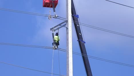 electrical workers on power poles