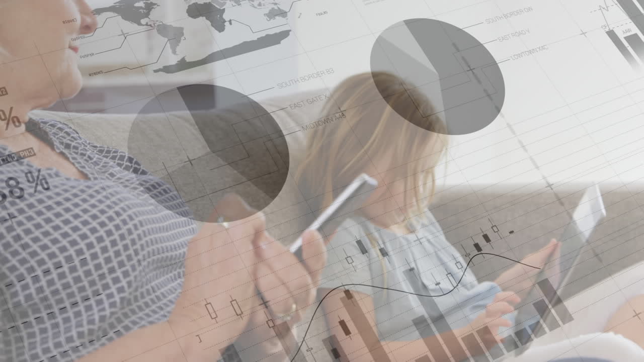 procesamiento de datos estadísticos contra la abuela y la nieta usando tableta digital