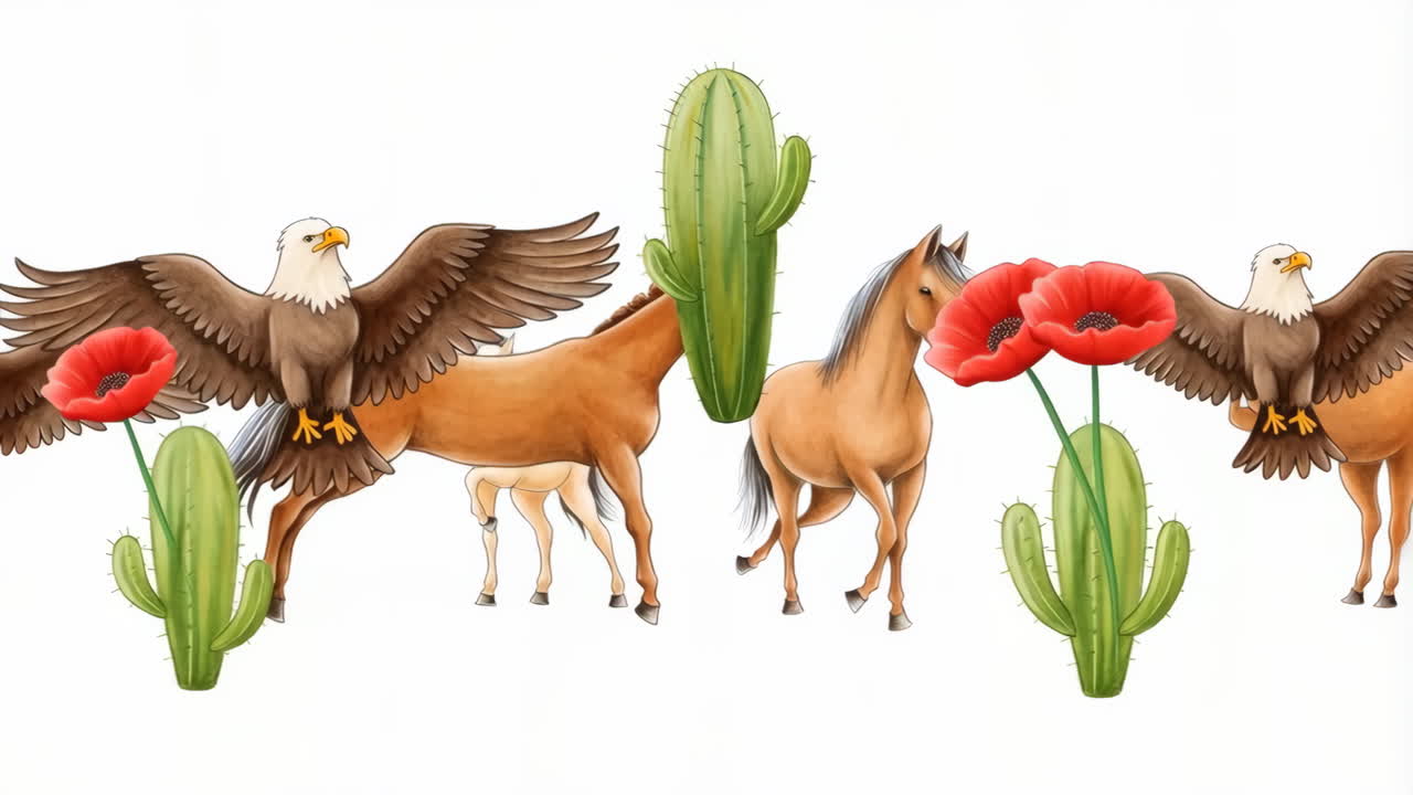 Eagle, Horse, Cactus and Poppy Border