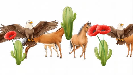 eagle, horse, cactus and poppy border
