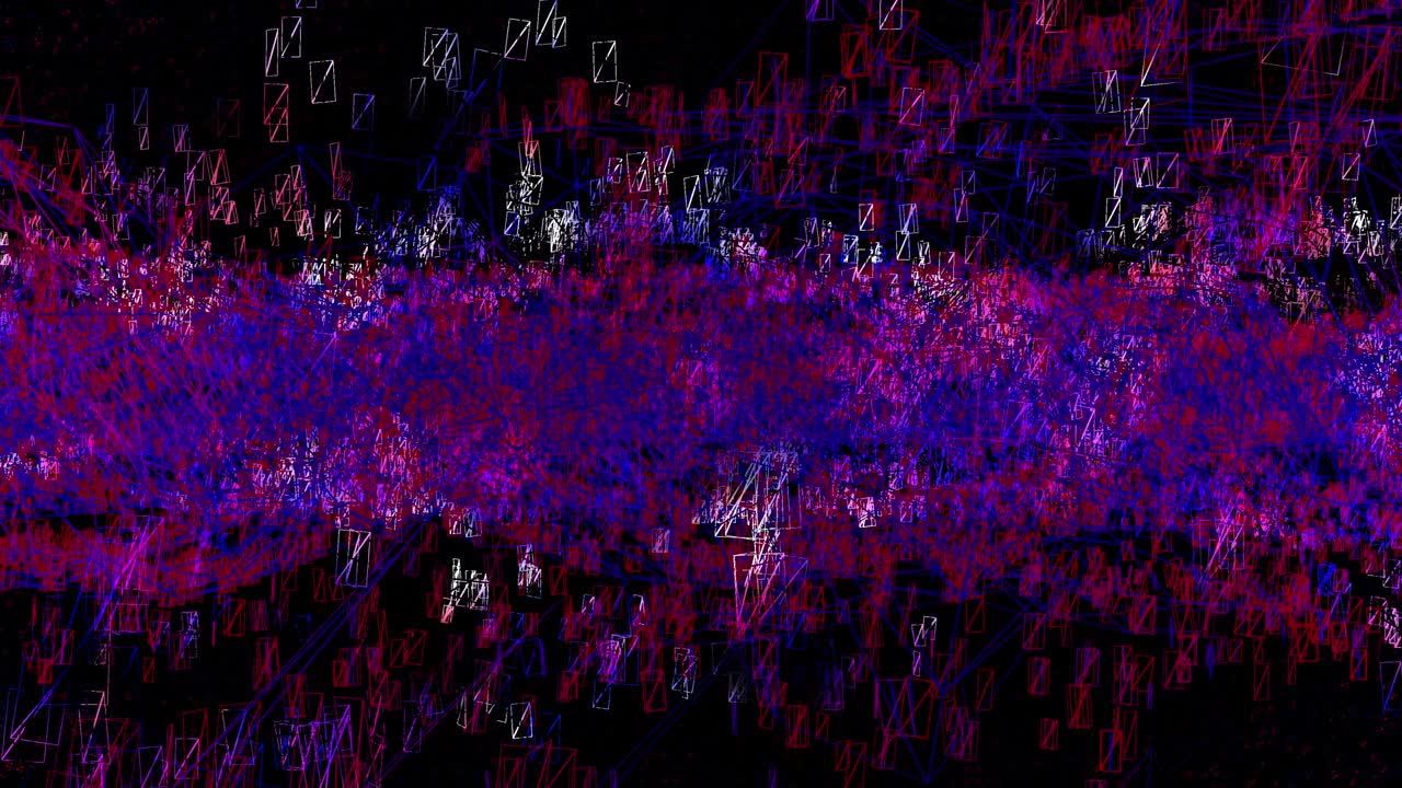 abstracción del movimiento en un túnel de delgadas líneas rojas y azules.