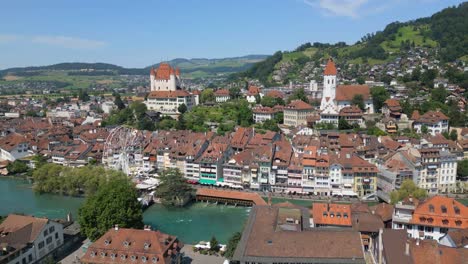 aerial shot of the old town of thun city in switzerland