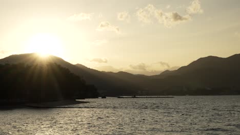 Scenic-landscape-static-shot-of-the-sunset-over-Hiroshima-bay-in-Japan