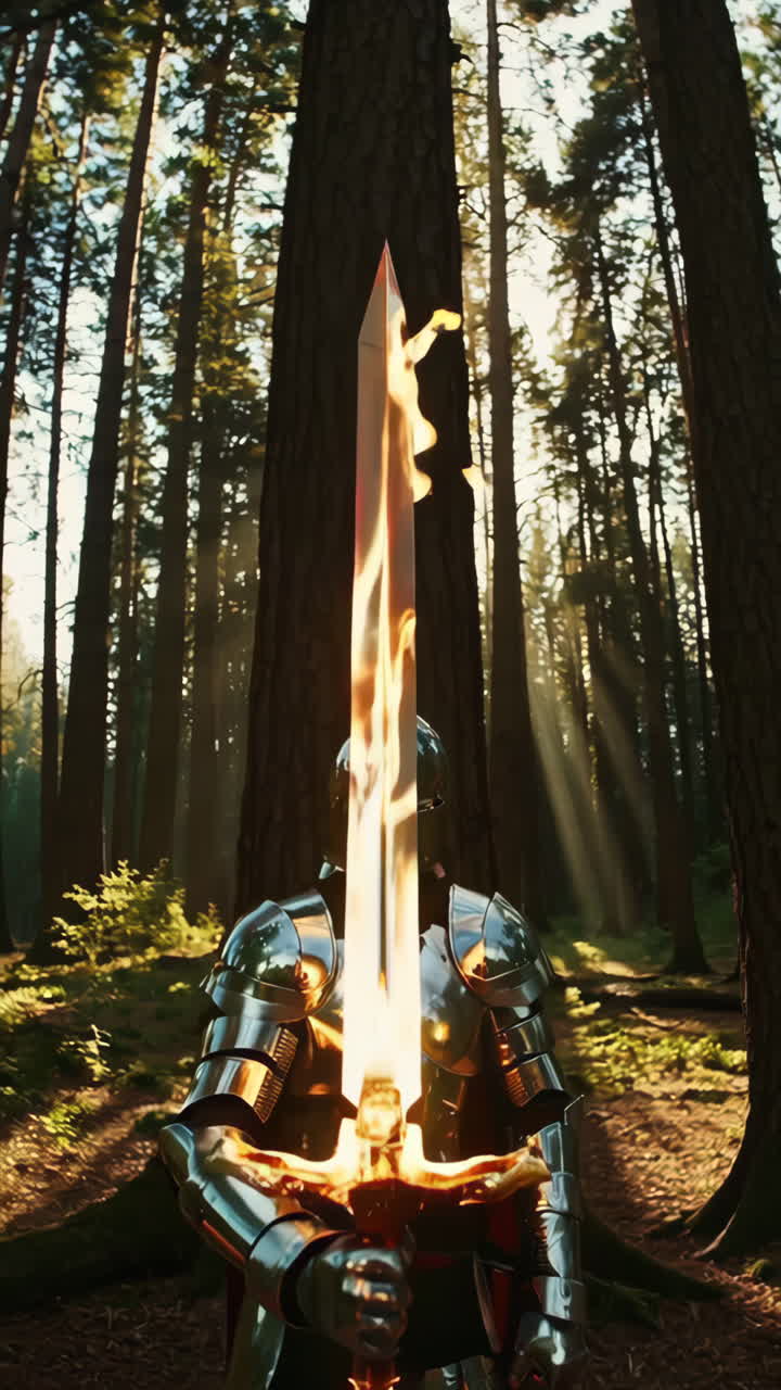 Knight in shining armor in a mystical forest