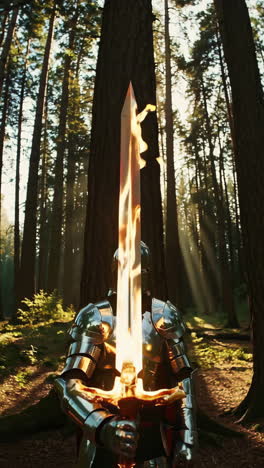 knight in shining armor in a mystical forest