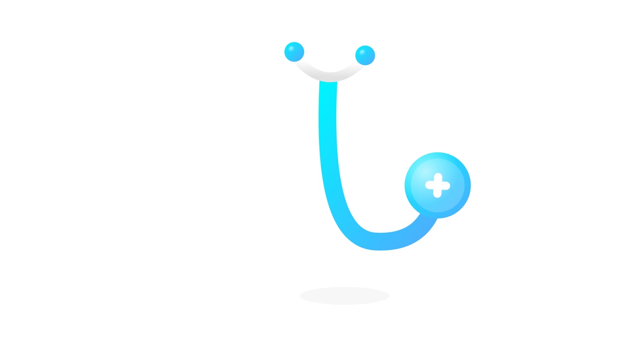 Animated Stethoscope Icon with Plus Symbol on White Background