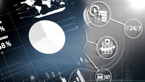 animation of data processing over media icons