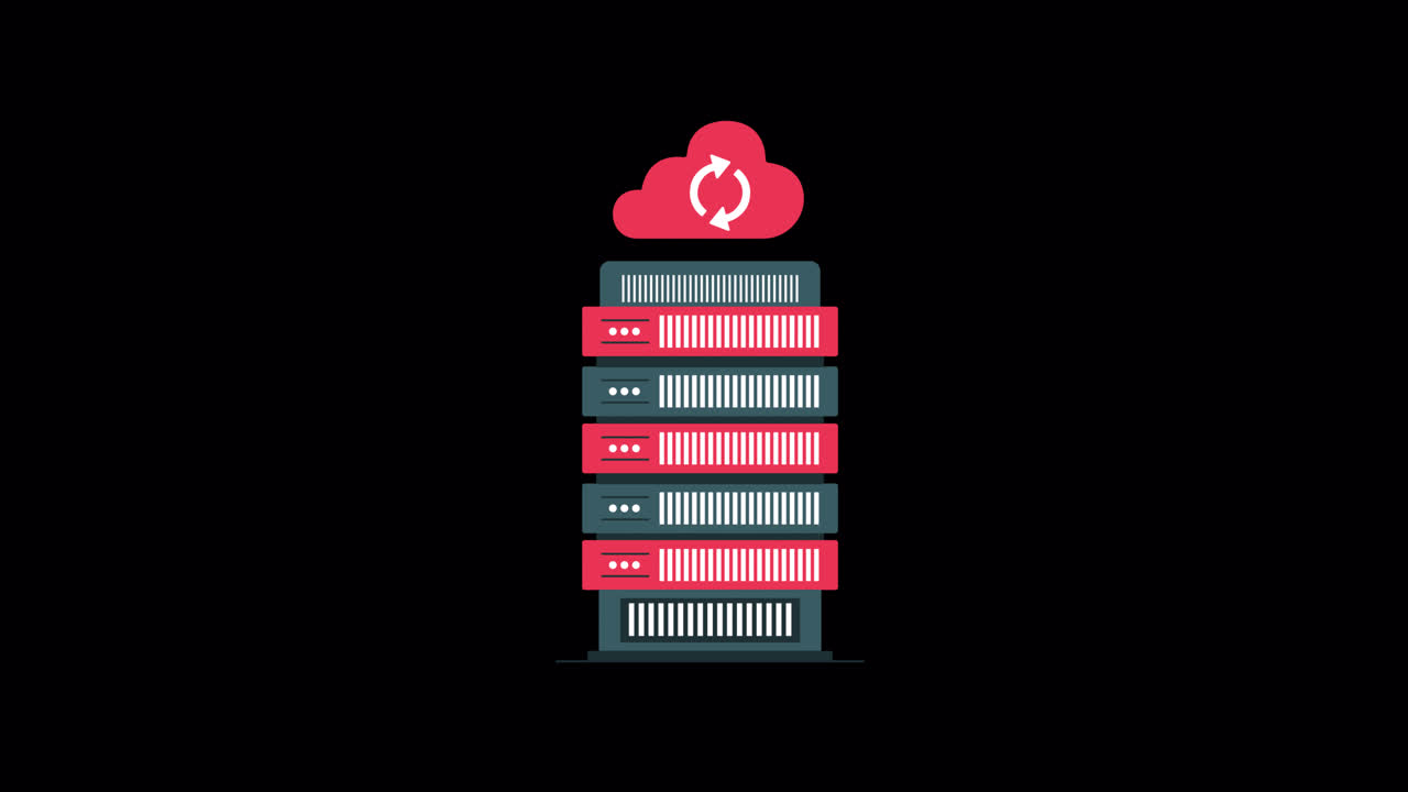 Animated Server Racks Stacking with Cloud Sync Icon