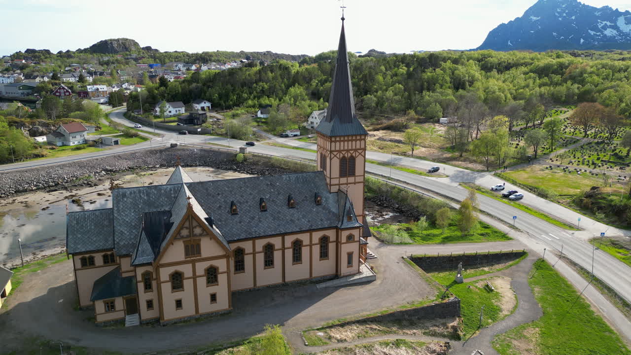 로포텐 섬 에 있는 와간 교회: 공중 에서 찍은 주요 사진