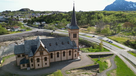 Vågan-Church-in-Lofoten-Islands:-Aerial-Highlights