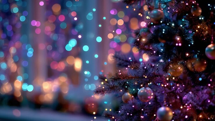 A Beautifully Decorated Christmas Tree Illuminated with Colorful Lights, Creating a Festive Atmosphere Perfect for the Holiday Season