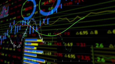 displaying financial data, colorful graphs and numbers show stock market trends