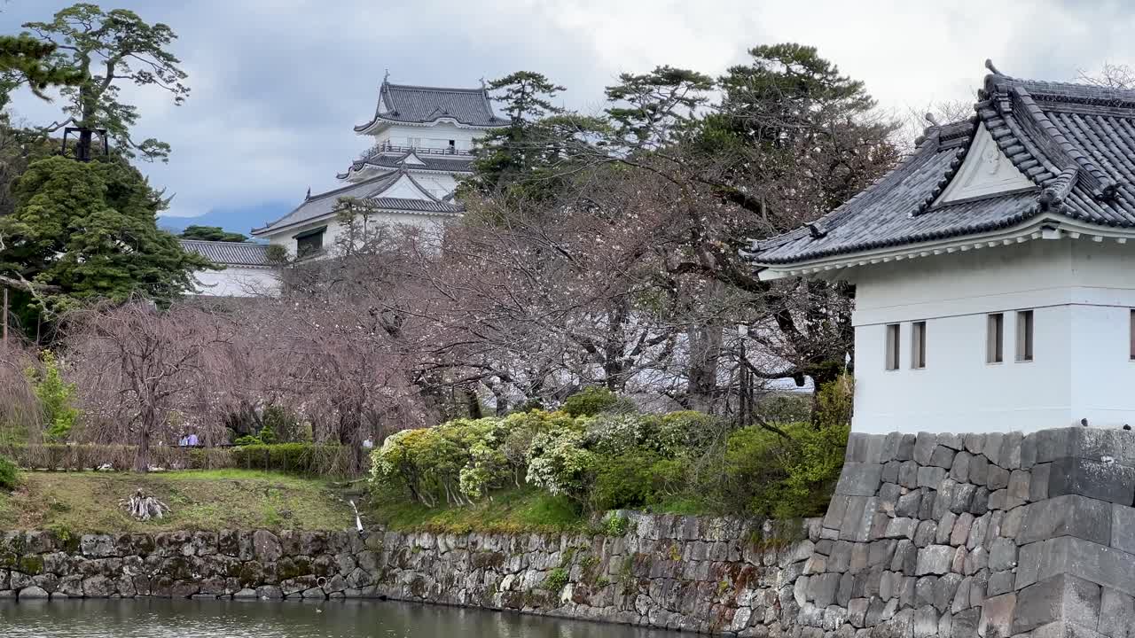 Handheld view over Osaka Castle on cloudy day